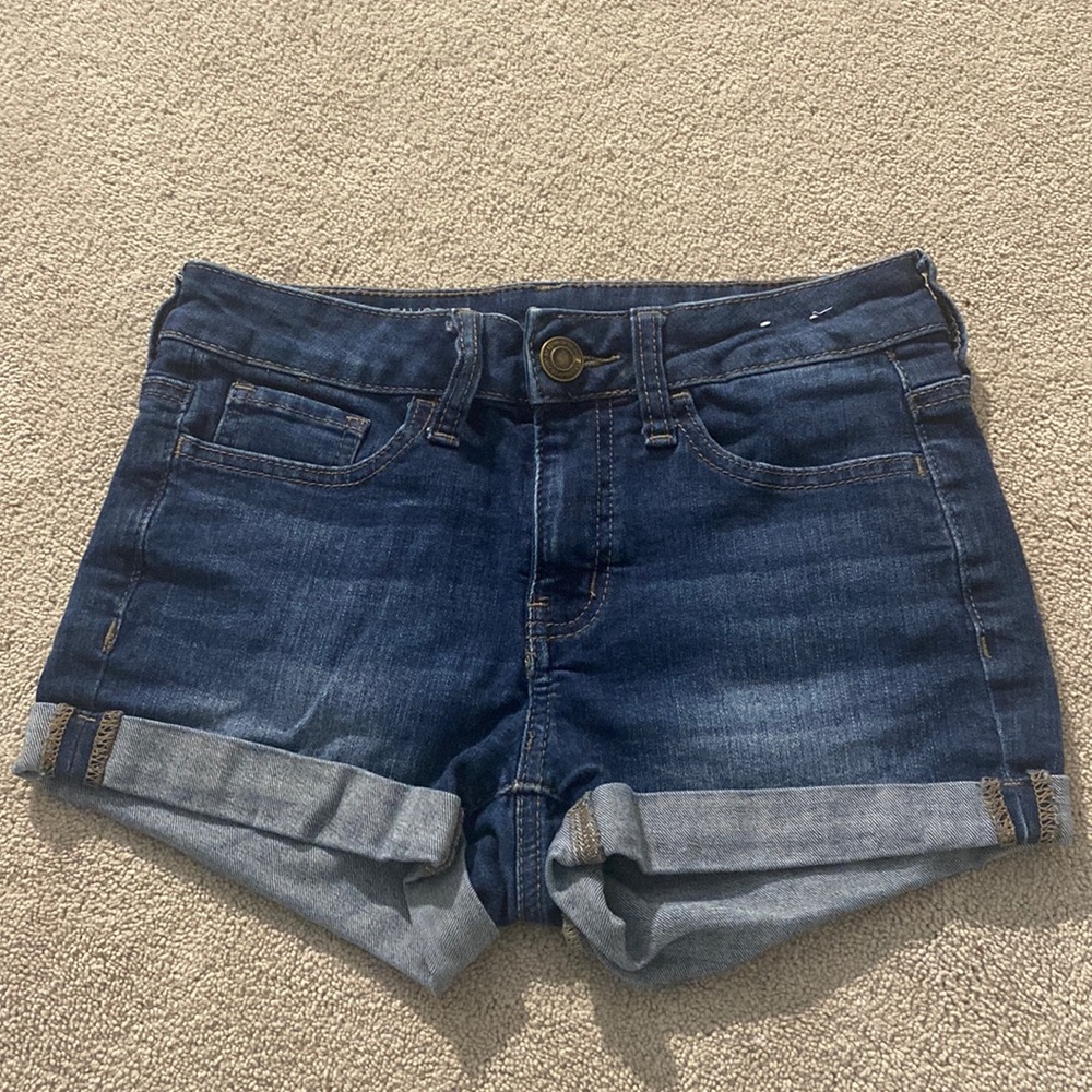 Dark wash denim shorts